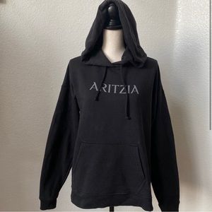 TNA Aritzia Spell Out Hooded Pullover Sweatshirt Womens XS/S Black Iconic Hoodie